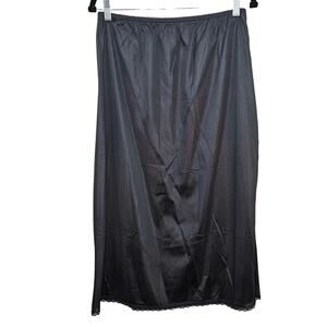 Vintage WonderMaid Slip Skirt Womens Size X-Large Black Scalloped Lace Slit Sexy
